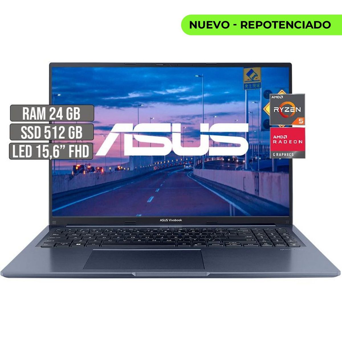 ASUS - Portátil Asus Vivobook Ryzen 5 5600H 512GB SSD 24GB RAM 16" FHD
