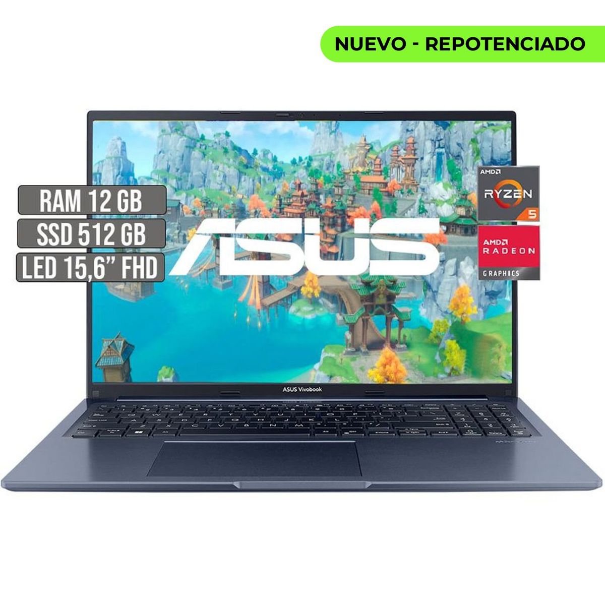 ASUS - Portátil Asus Vivobook AMD Ryzen 5 5600H 512GB 12GB LED 16" FHD