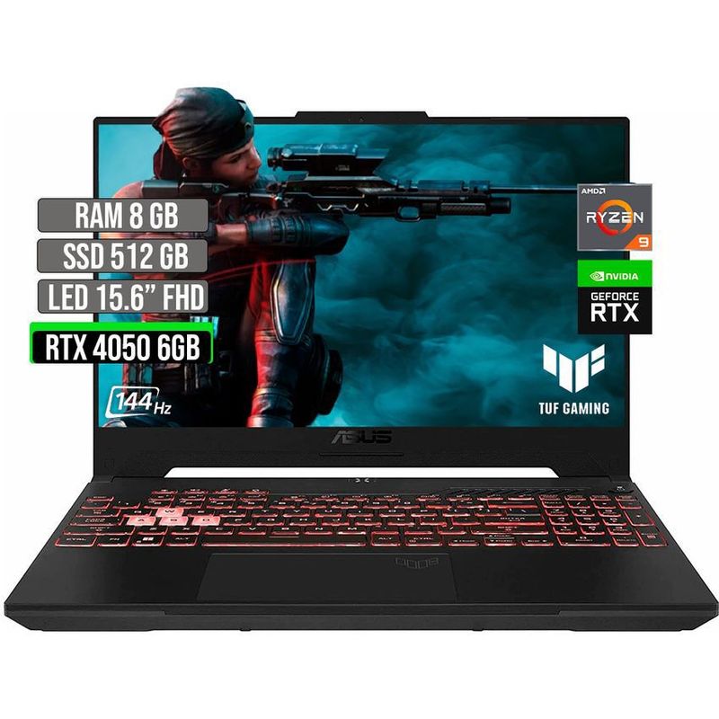 ASUS - ASUS TUF AMD RYZEN 9-7940HS SSD 512GB RAM 8GB RTX 4050 6GB LED 15.6" FHD 144 Hz