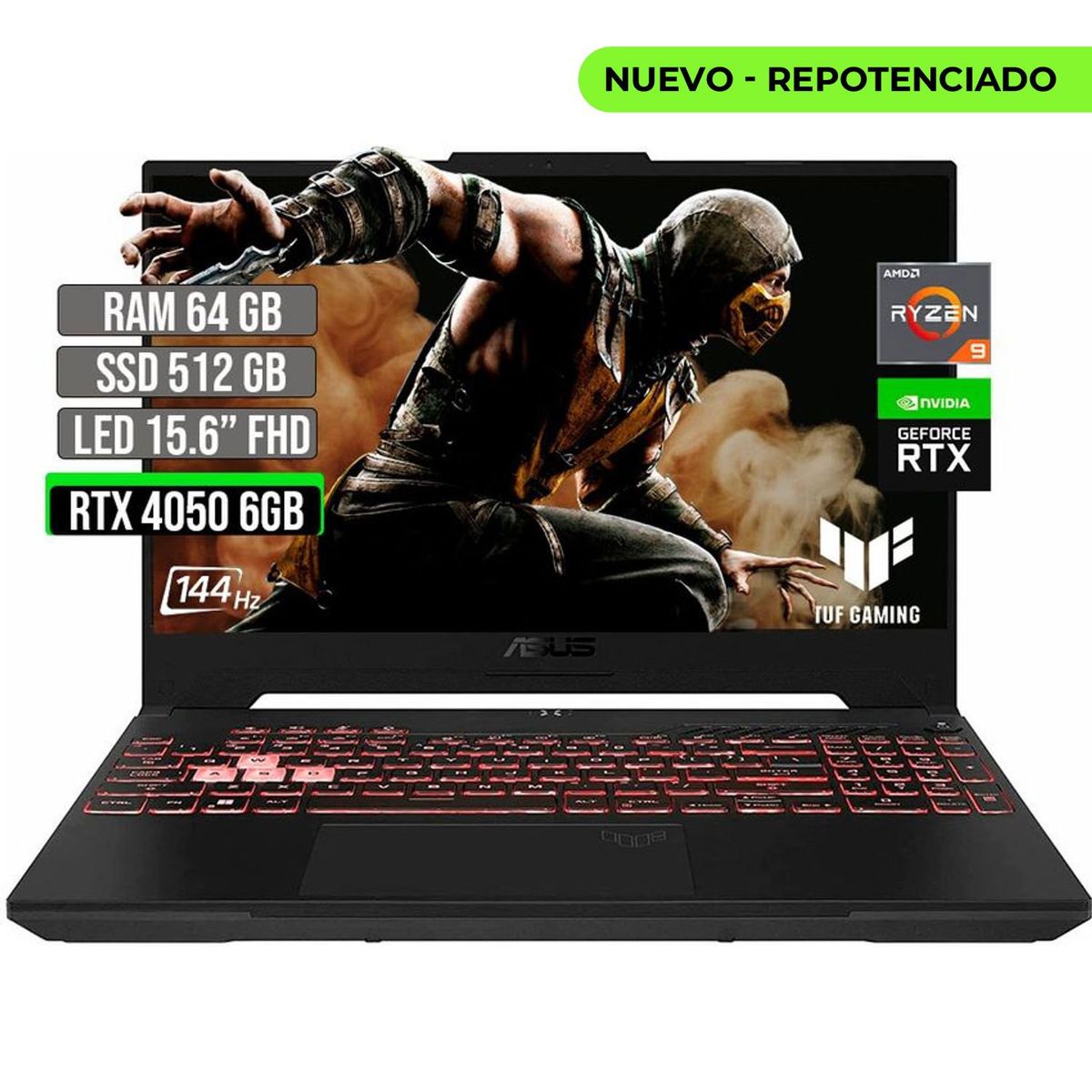 ASUS - Portátil Asus TUF Ryzen 9 RTX 4050 64GB RAM 512GB SSD 15.6" FHD