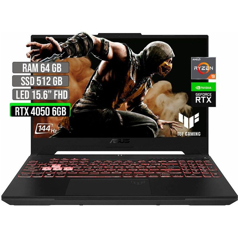ASUS - ASUS TUF AMD RYZEN 9-7940HS SSD 512GB RAM 64GB RTX 4050 6GB LED 15.6" FHD 144 Hz