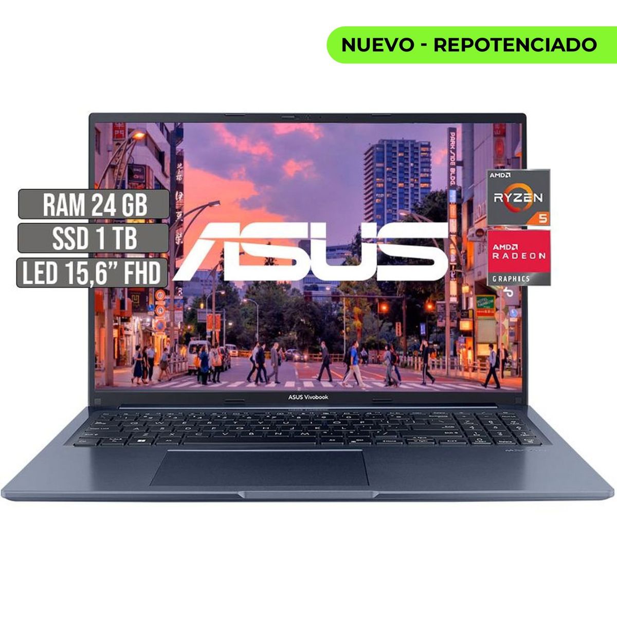 ASUS - Portátil Asus Vivobook Ryzen 5 5600H 24GB RAM 1TB SSD 16" FHD M1603QA-MB120