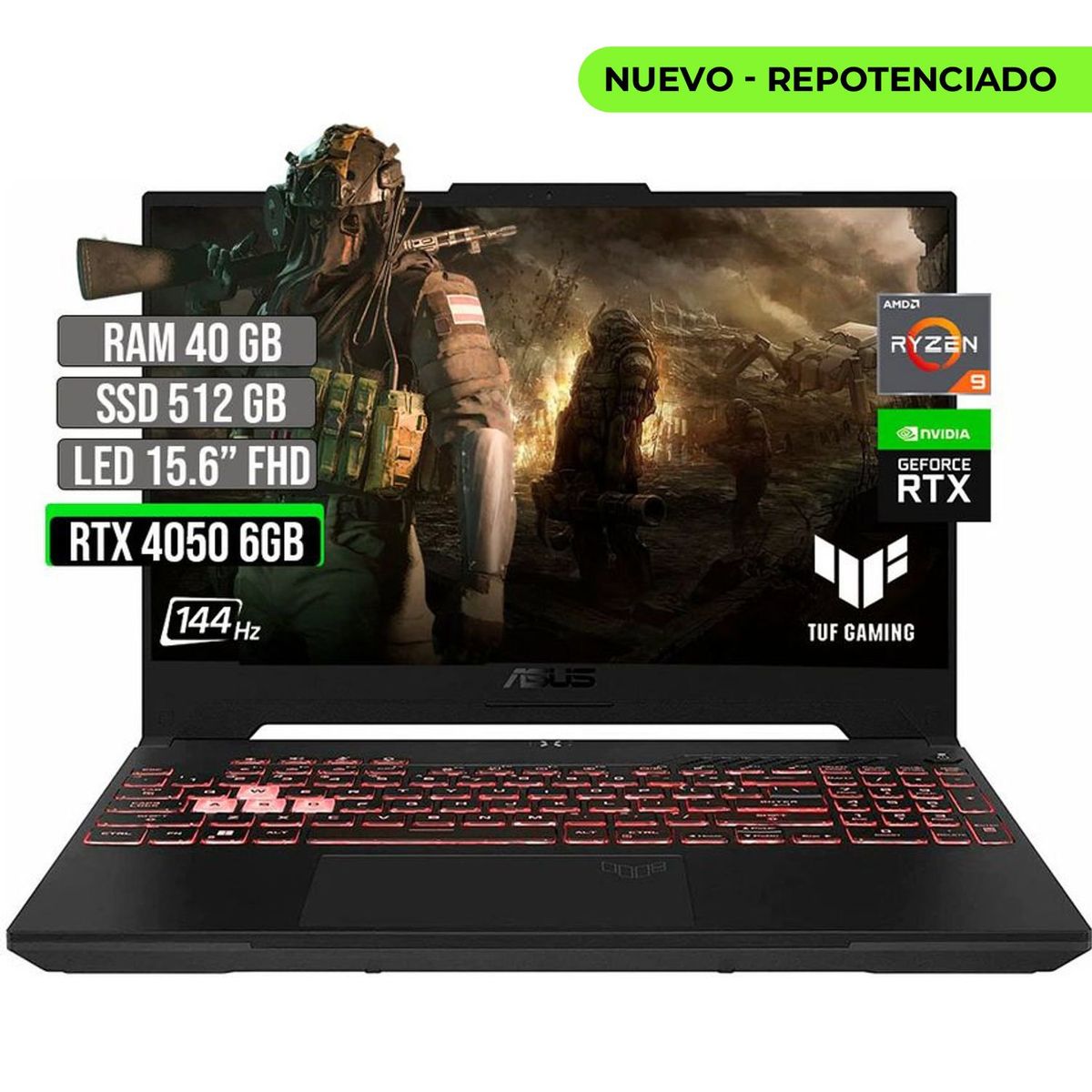 ASUS - ASUS TUF AMD RYZEN 9-7940HS SSD 512GB RAM 40GB RTX 4050 6GB LED 15.6" FHD 144 Hz