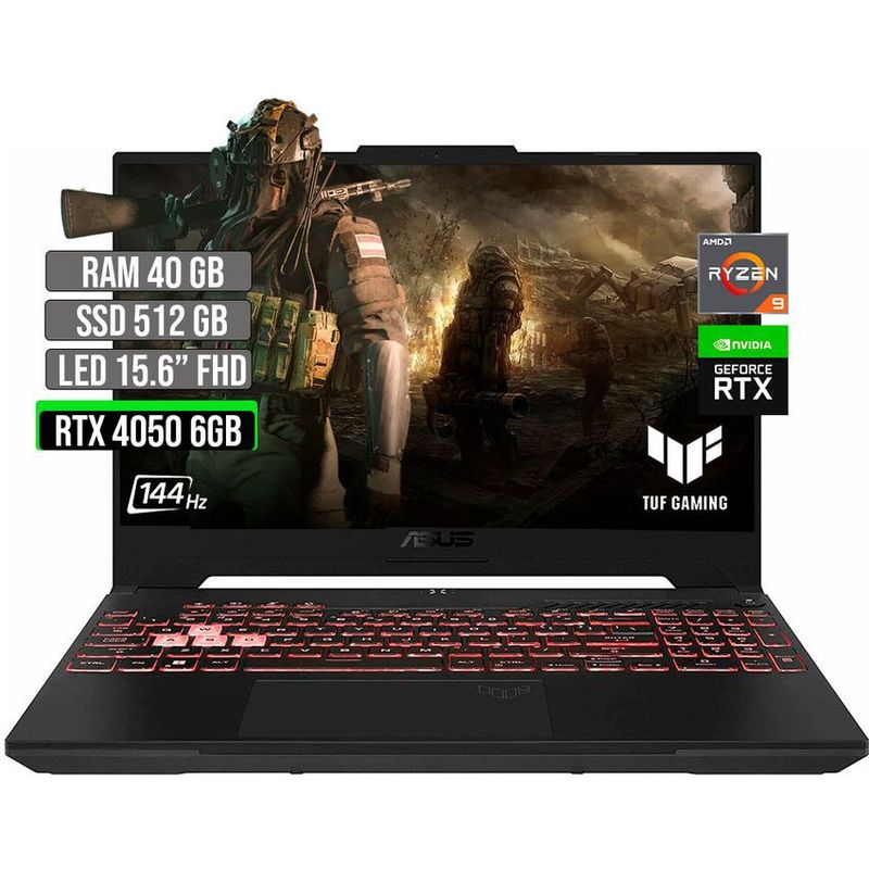 ASUS - ASUS TUF AMD RYZEN 9-7940HS SSD 512GB RAM 40GB RTX 4050 6GB LED 15.6" FHD 144 Hz