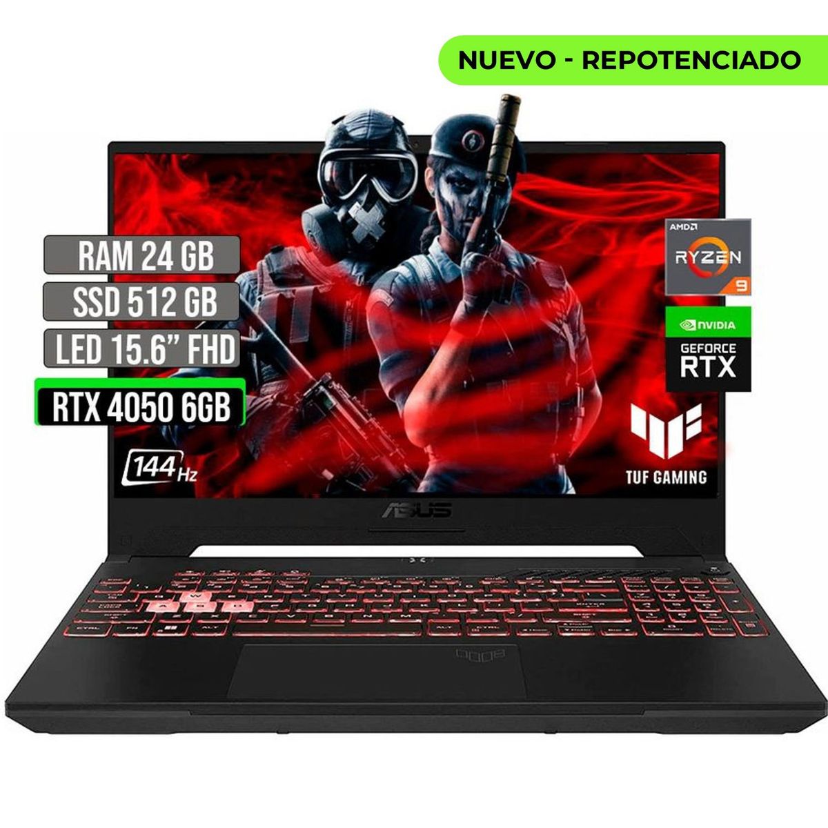 ASUS - Portátil Asus TUF AMD Ryzen 9 RTX 4050 24GB 512GB 15.6" FHD