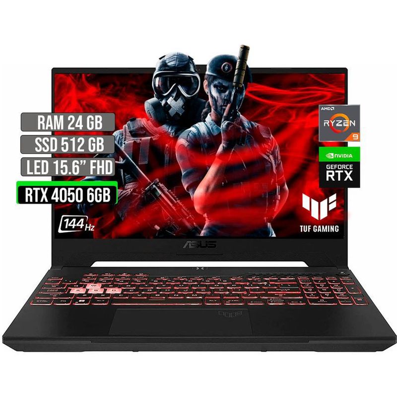 ASUS - ASUS TUF AMD RYZEN 9-7940HS SSD 512GB RAM 24GB RTX 4050 6GB LED 15.6" FHD 144 Hz