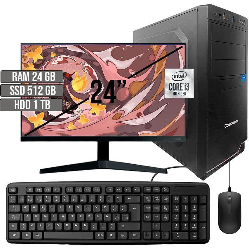 COMPUMAX - COMPUTADOR COMPUMAX INTEL CORE I3-10105 SSD 512GB + HDD 1TB RAM 24GB LED 24 FHD