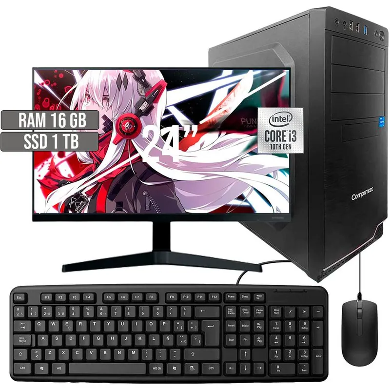 COMPUMAX - COMPUTADOR COMPUMAX INTEL CORE I3-10105 SSD 1TB RAM 16GB LED 24 FHD