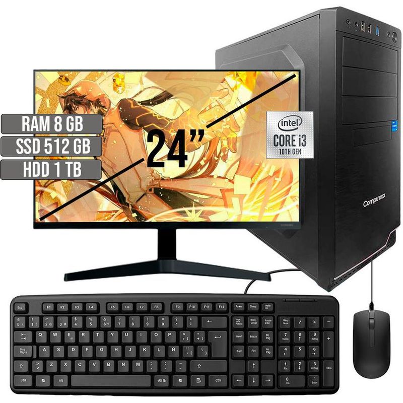 COMPUMAX - COMPUTADOR COMPUMAX INTEL CORE I3-10105 SSD 512GB + HDD 1TB RAM 8GB LED 24 FHD
