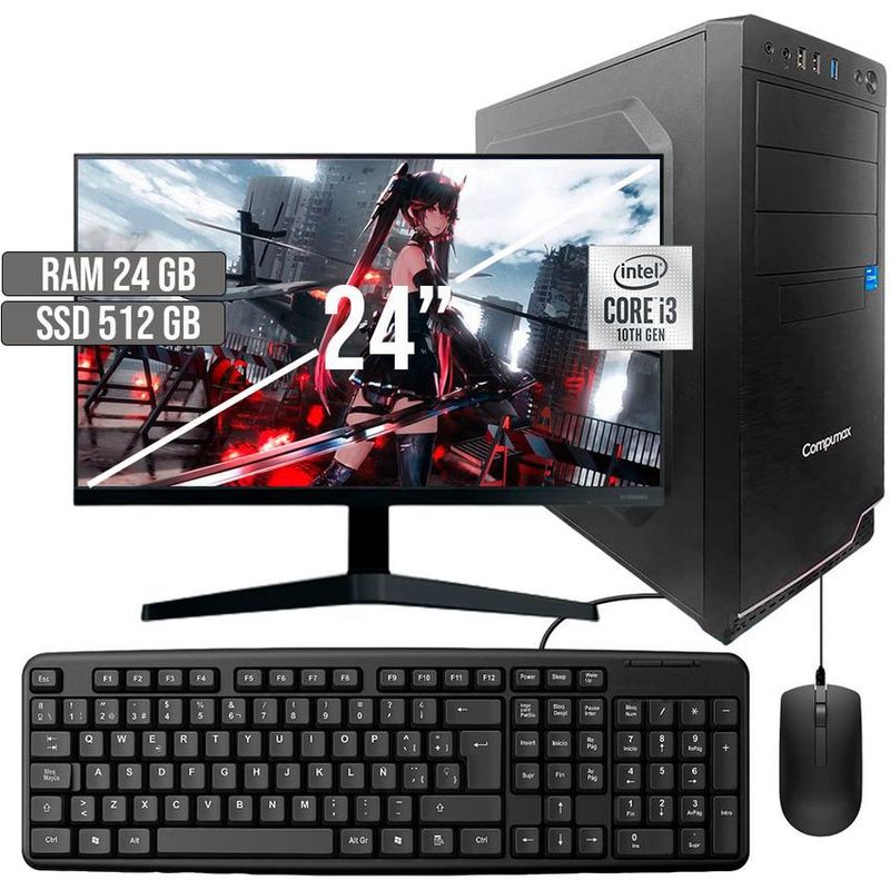 COMPUMAX - COMPUTADOR COMPUMAX INTEL CORE I3-10105 SSD 512GB RAM 24GB LED 24 FHD