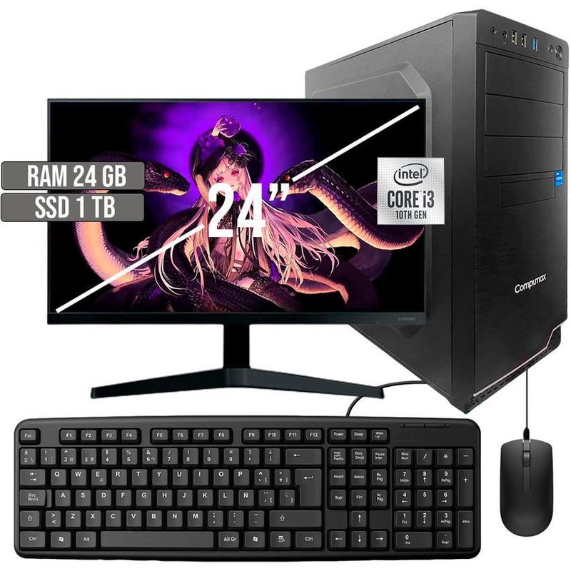 COMPUMAX - COMPUTADOR COMPUMAX INTEL CORE I3-10105 SSD 1TB RAM 24GB LED 24 FHD