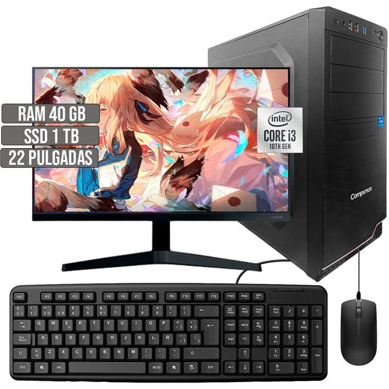 COMPUMAX - COMPUTADOR COMPUMAX INTEL CORE I3-10105 SSD 1TB RAM 40GB LED 22 FHD