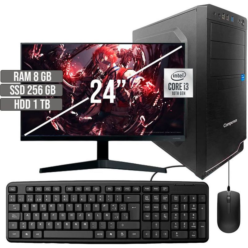 COMPUMAX - COMPUTADOR COMPUMAX INTEL CORE I3-10105 SSD 256GB + HDD 1TB RAM 8GB LED 24 FHD