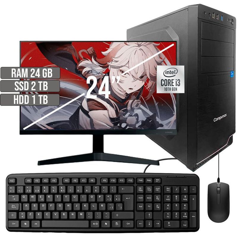 COMPUMAX - COMPUTADOR COMPUMAX INTEL CORE I3-10105 SSD 2TB + HDD 1TB RAM 24GB LED 24 FHD