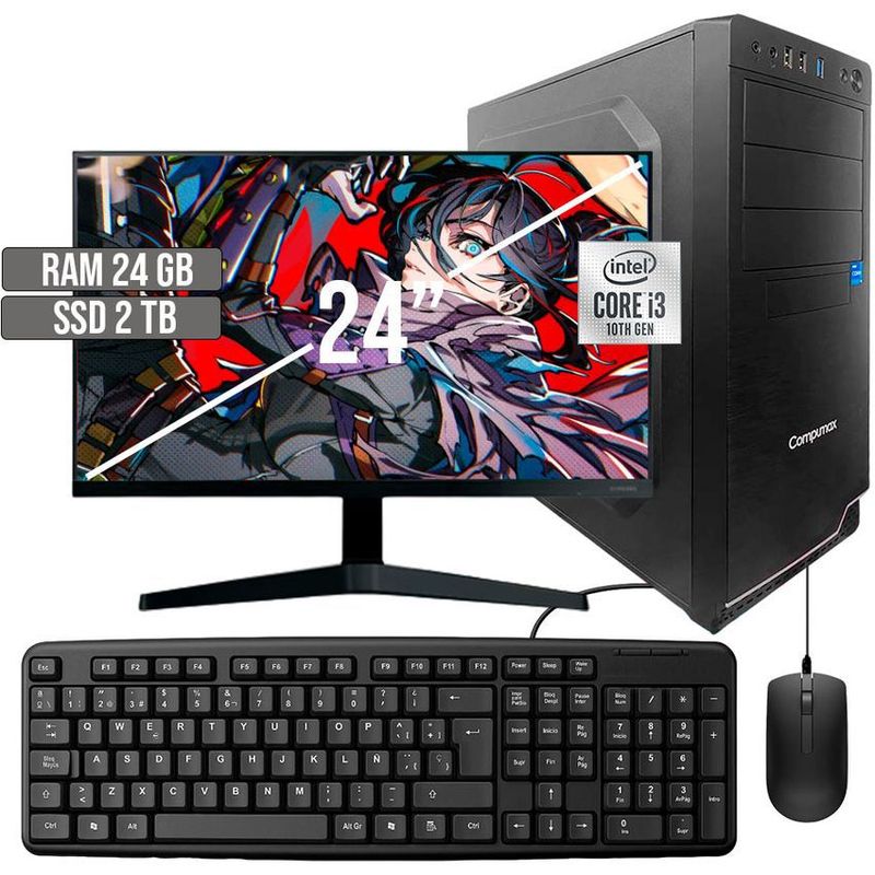 COMPUMAX - COMPUTADOR COMPUMAX INTEL CORE I3-10105 SSD 2TB RAM 24GB LED 24 FHD