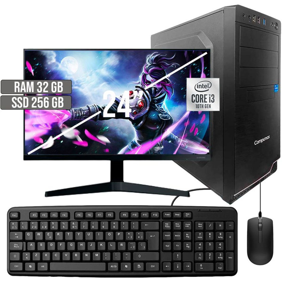 COMPUMAX - COMPUTADOR COMPUMAX INTEL CORE I3-10105 SSD 256GB RAM 32GB LED 24 FHD