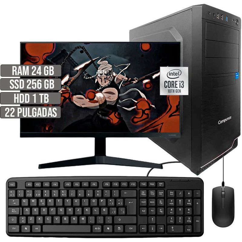 COMPUMAX - COMPUTADOR COMPUMAX INTEL CORE I3-10105 SSD 256GB + HDD 1TB RAM 24GB LED 22 FHD