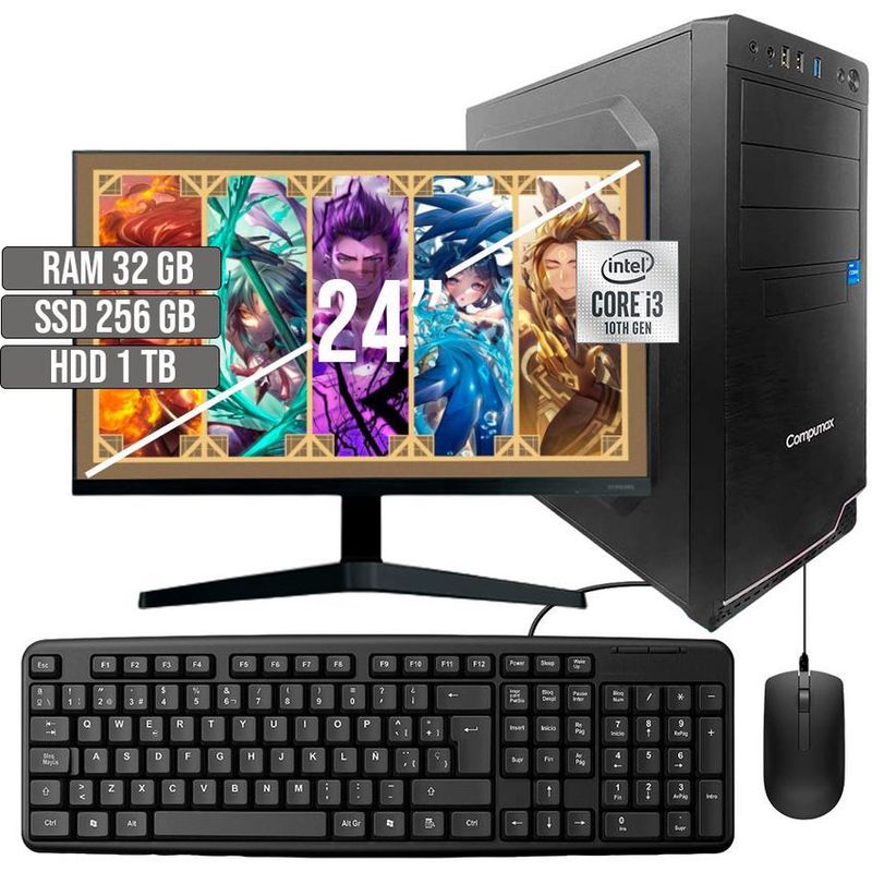 COMPUMAX - COMPUTADOR COMPUMAX INTEL CORE I3-10105 SSD 256GB + HDD 1TB RAM 32GB LED 24 FHD