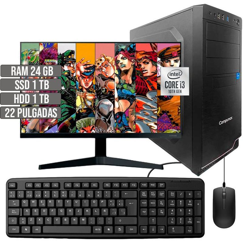 COMPUMAX - COMPUTADOR COMPUMAX INTEL CORE I3-10105 SSD 1TB + HDD 1TB RAM 24GB LED 22 FHD