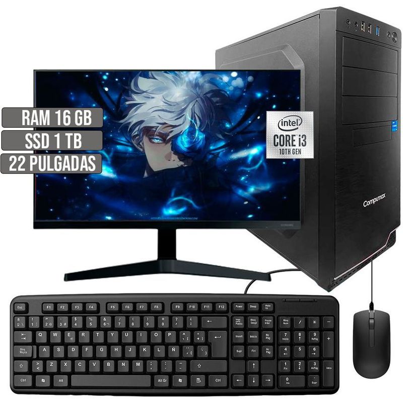 COMPUMAX - COMPUTADOR COMPUMAX INTEL CORE I3-10105 SSD 1TB RAM 16GB LED 22 FHD