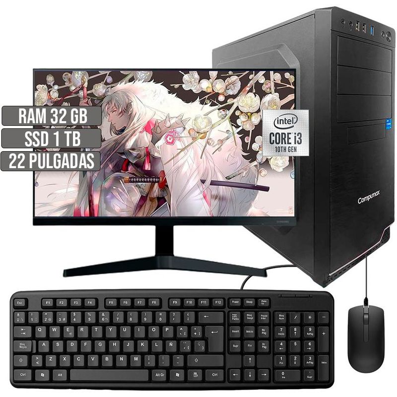COMPUMAX - COMPUTADOR COMPUMAX INTEL CORE I3-10105 SSD 1TB RAM 32GB LED 22 FHD