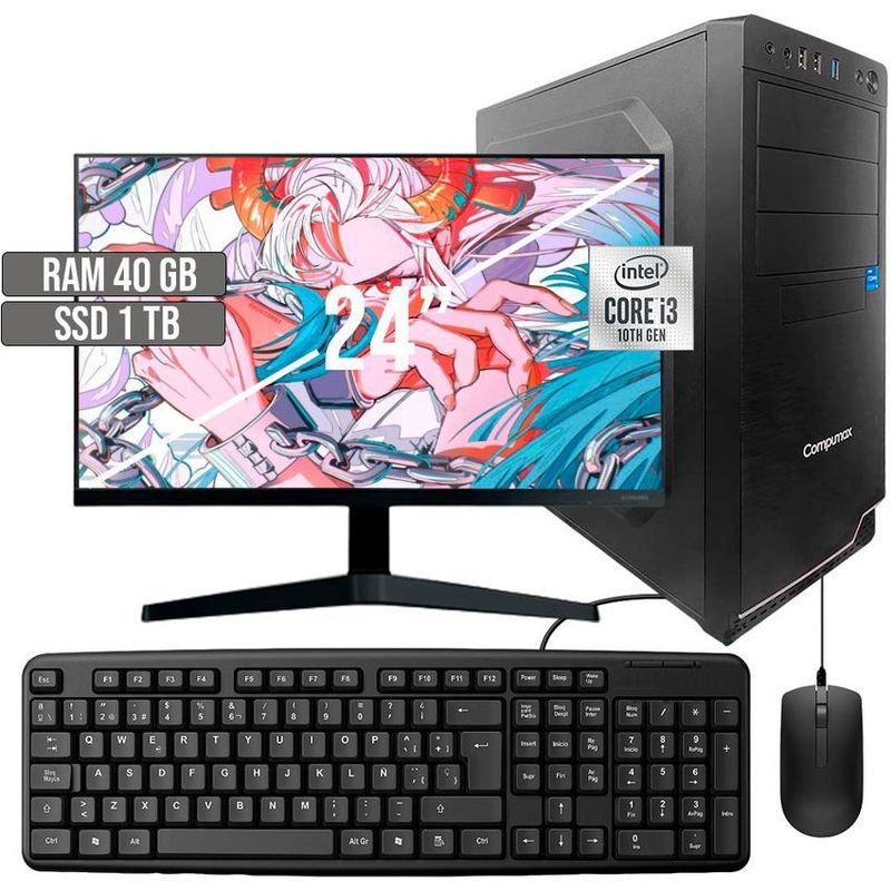 COMPUMAX - COMPUTADOR COMPUMAX INTEL CORE I3-10105 SSD 1TB RAM 40GB LED 24 FHD
