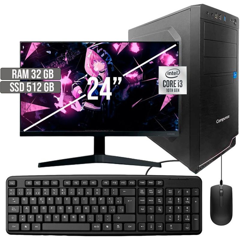 COMPUMAX - COMPUTADOR COMPUMAX INTEL CORE I3-10105 SSD 512GB RAM 32GB LED 24 FHD