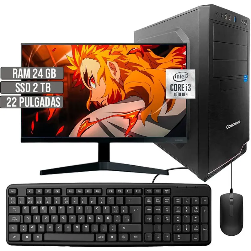 COMPUMAX - COMPUTADOR COMPUMAX INTEL CORE I3-10105 SSD 2TB RAM 24GB LED 22 FHD