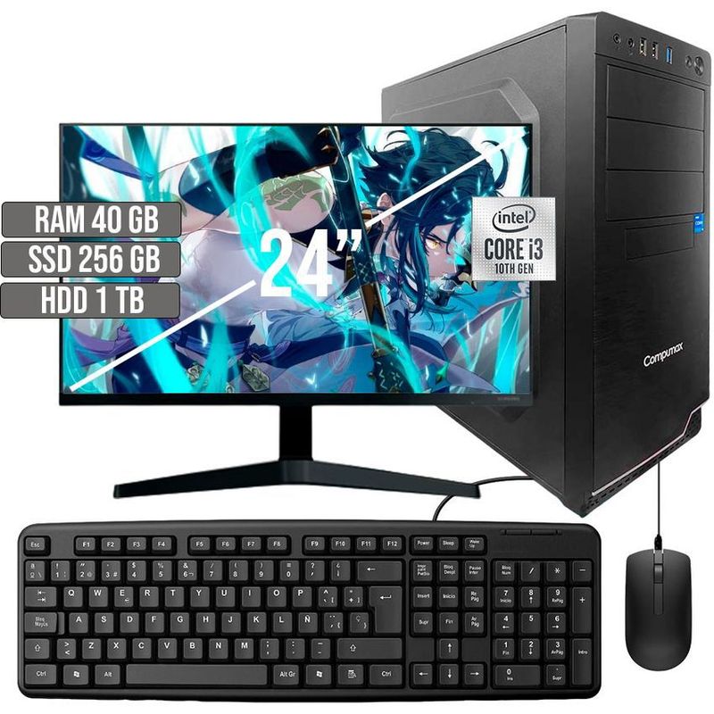 COMPUMAX - COMPUTADOR COMPUMAX INTEL CORE I3-10105 SSD 256GB + HDD 1TB RAM 40GB LED 24 FHD