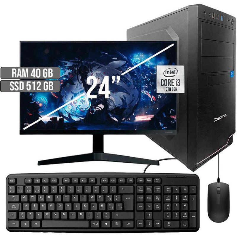 COMPUMAX - COMPUTADOR COMPUMAX INTEL CORE I3-10105 SSD 512GB RAM 40GB LED 24 FHD