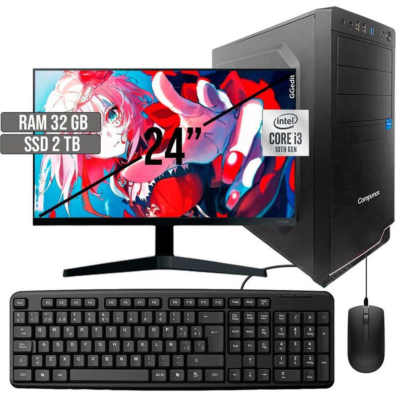 COMPUMAX - COMPUTADOR COMPUMAX INTEL CORE I3-10105 SSD 2TB RAM 32GB LED 24 FHD