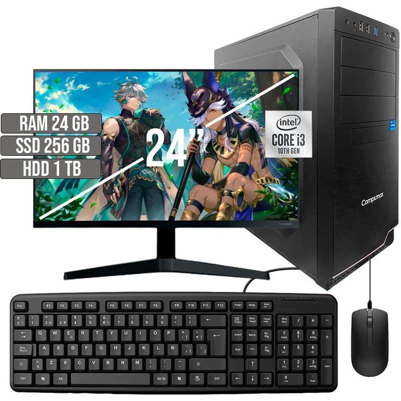 COMPUMAX - COMPUTADOR COMPUMAX INTEL CORE I3-10105 SSD 256GB + HDD 1TB RAM 24GB LED 24 FHD