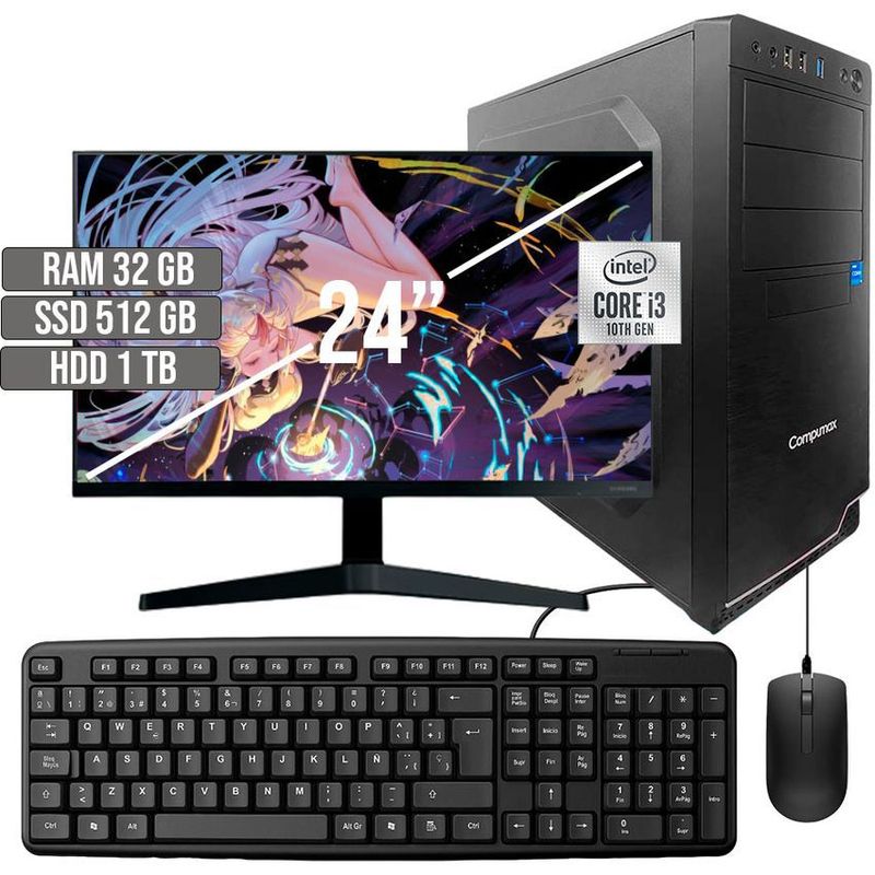 COMPUMAX - COMPUTADOR COMPUMAX INTEL CORE I3-10105 SSD 512GB + HDD 1TB RAM 32GB LED 24 FHD