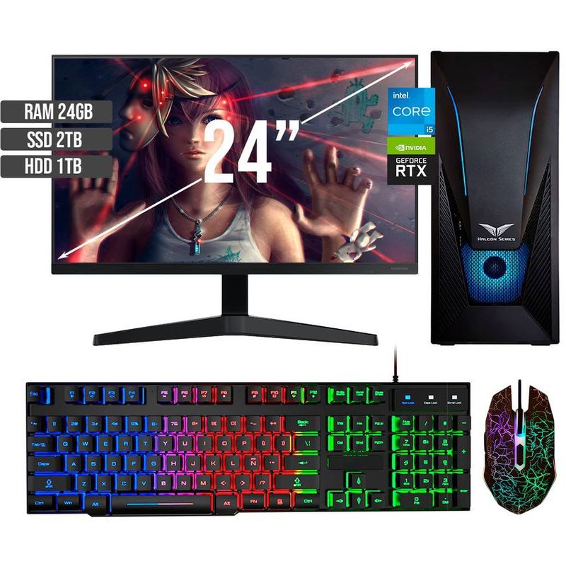 HALCON - PC GAMER INTEL CORE I5-12400 RTX 3050 8GB SSD 2TB + HDD 1TB RAM 24GB LED 24 FHD