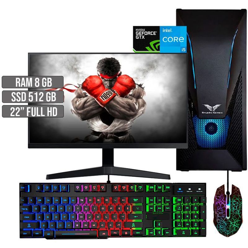 HALCON - PC EQUIPO GAMER INTEL CORE I5-12400 GTX 1650 4GB SSD 512GB RAM 8GB LED 22" FHD