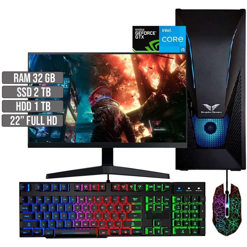 HALCON - PC GAMER INTEL CORE I5-12400 GTX 1650 4GB SSD 2TB + HDD 1TB RAM 32GB LED 22 FHD
