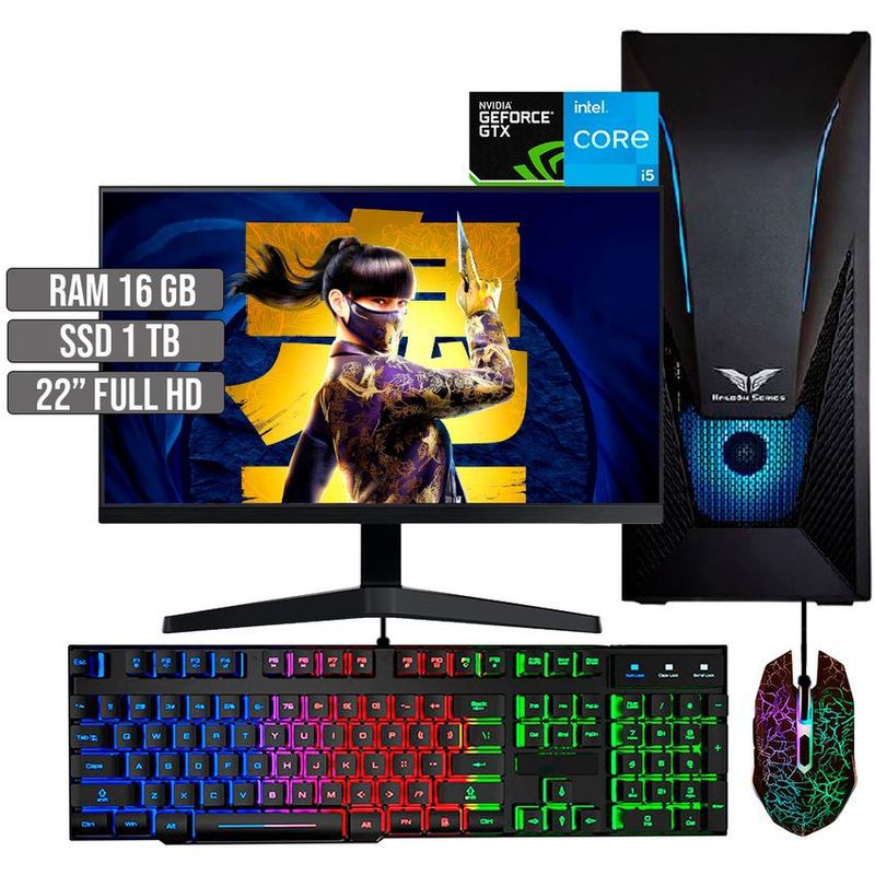 HALCON - PC EQUIPO GAMER INTEL CORE I5-12400 GTX 1650 4GB SSD 1TB RAM 16GB LED 22" FHD