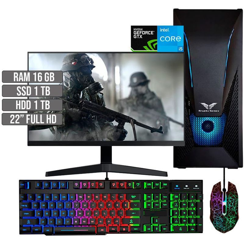 HALCON - PC GAMER INTEL CORE I5-12400 GTX 1650 4GB SSD 1TB + HDD 1TB RAM 16GB LED 22 FHD