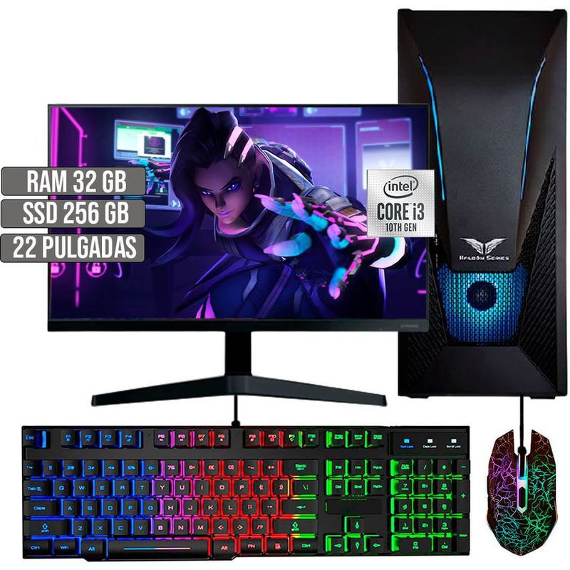 HALCON - PC EQUIPO GAMER INTEL CORE I3-10105 SSD 256GB RAM 32GB LED 22 FHD