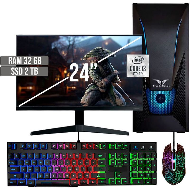 HALCON - PC EQUIPO GAMER INTEL CORE I3-10105 SSD 2TB RAM 32GB LED 24 FHD