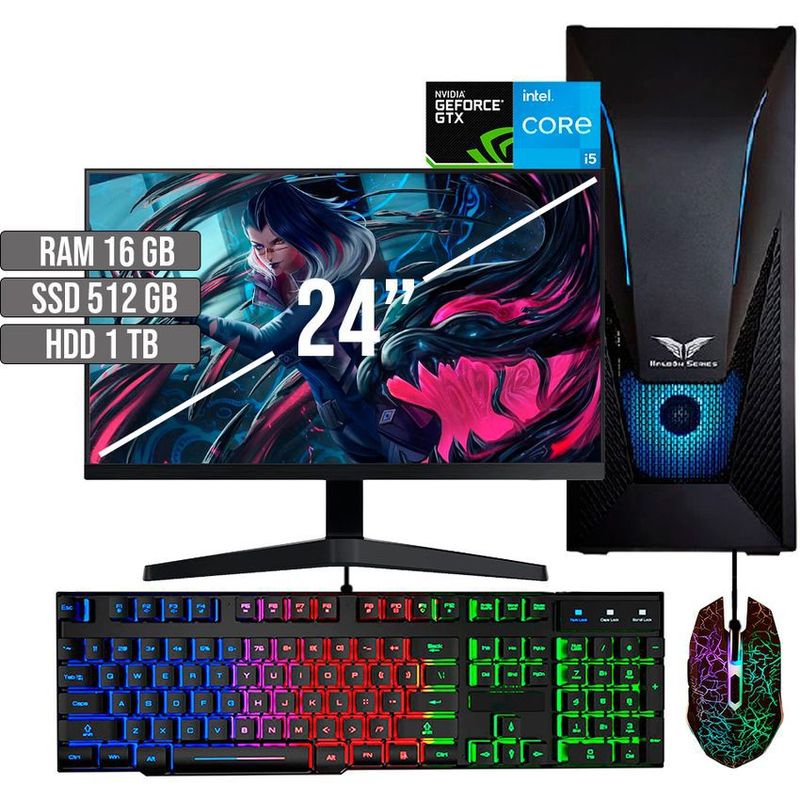 HALCON - PC GAMER INTEL CORE I5-12400 GTX 1650 4GB SSD 512GB +HDD 1TB RAM 16GB LED 24 FHD