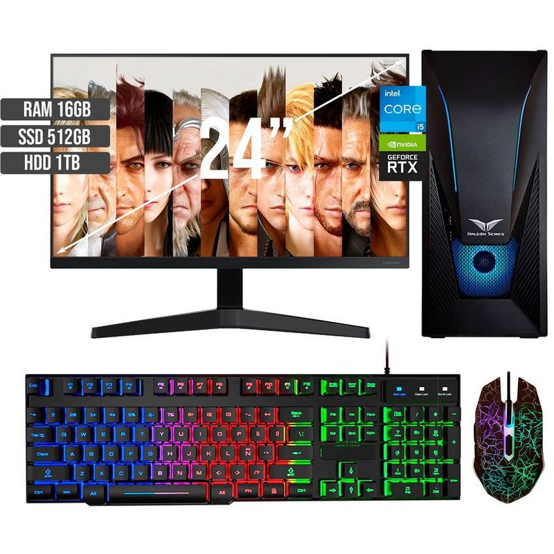 HALCON - PC GAMER INTEL CORE I5-12400 RTX 3050 8GB SSD 512GB +HDD 1TB RAM 16GB LED 24 FHD
