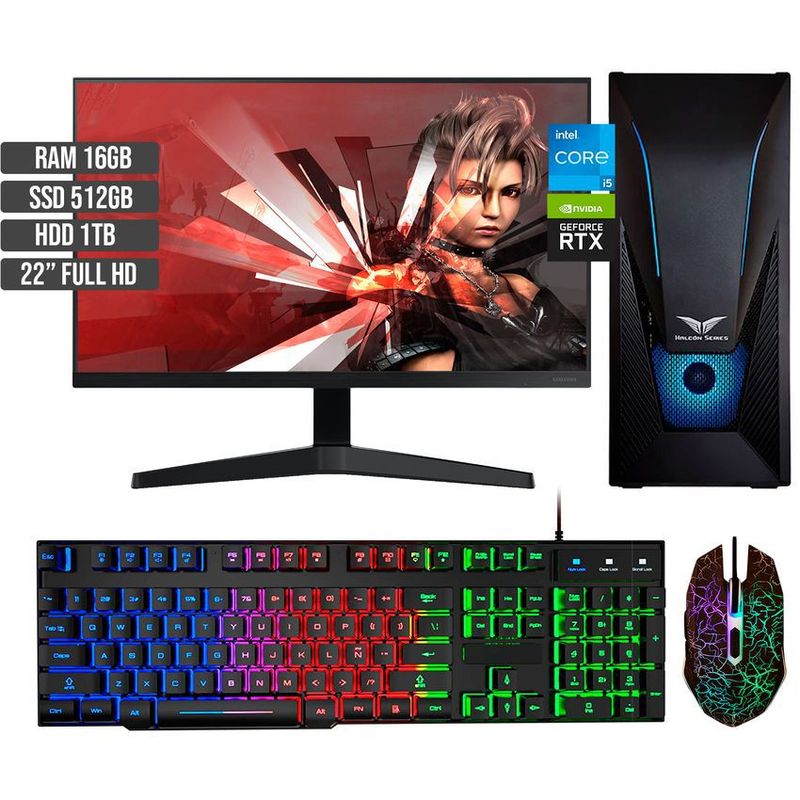 HALCON - PC GAMER INTEL CORE I5-12400 RTX 3050 8GB SSD 512GB +HDD 1TB RAM 16GB LED 22 FHD