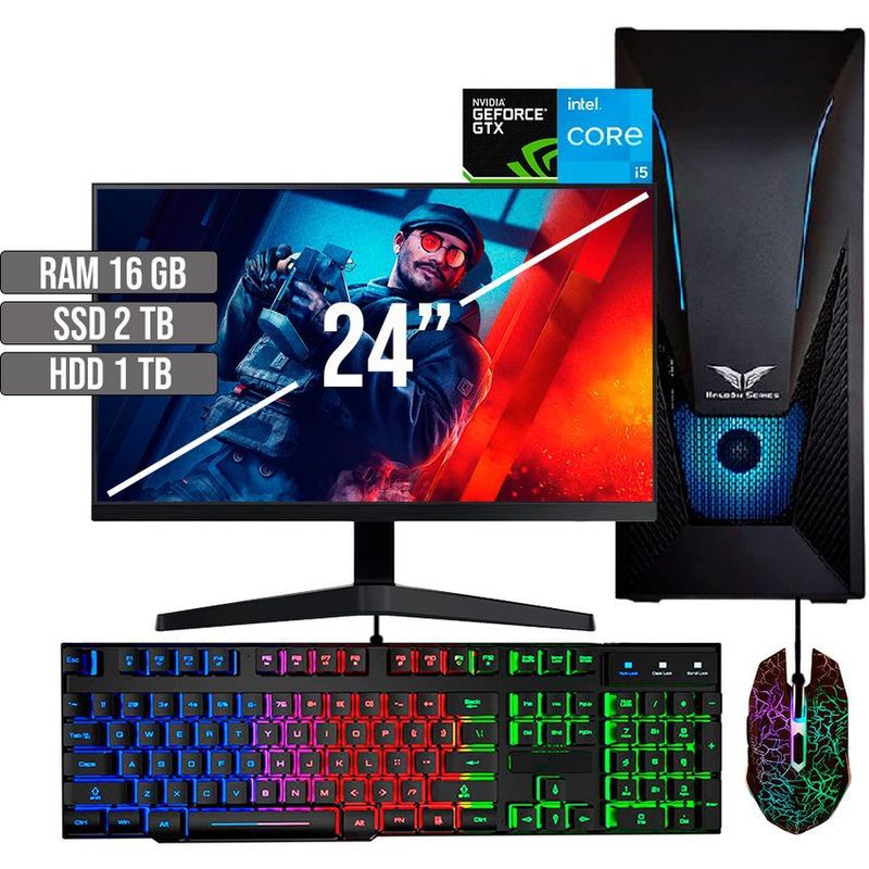 HALCON - PC GAMER INTEL CORE I5-12400 GTX 1650 4GB SSD 2TB + HDD 1TB RAM 16GB LED 24 FHD