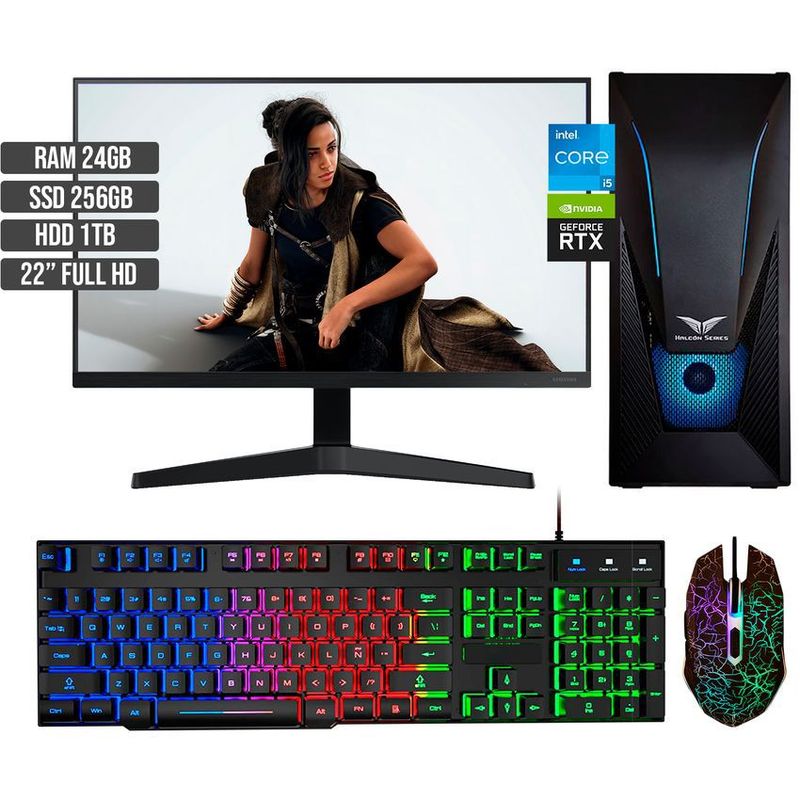 HALCON - PC GAMER INTEL CORE I5-12400 RTX 3050 8GB SSD 256GB +HDD 1TB RAM 24GB LED 22 FHD