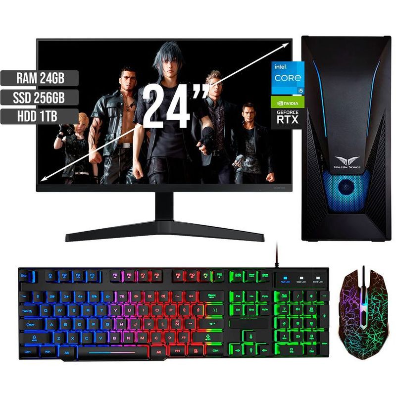 HALCON - PC GAMER INTEL CORE I5-12400 RTX 3050 8GB SSD 256GB +HDD 1TB RAM 24GB LED 24 FHD