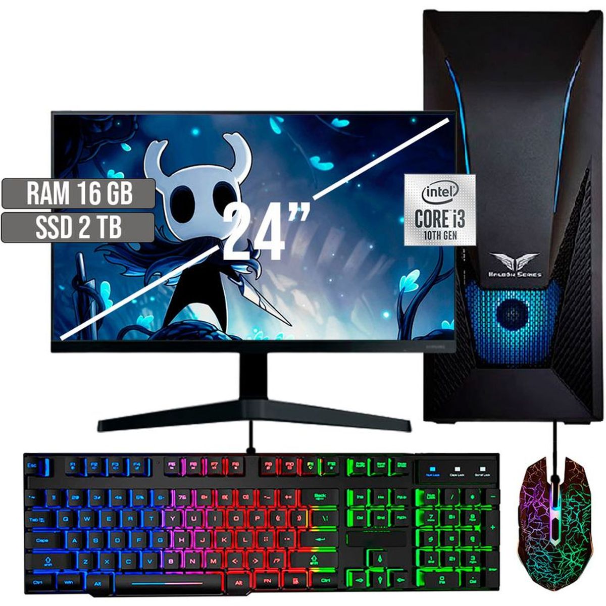 HALCON - PC EQUIPO GAMER INTEL CORE I3-10105 SSD 2TB RAM 16GB LED 24 FHD