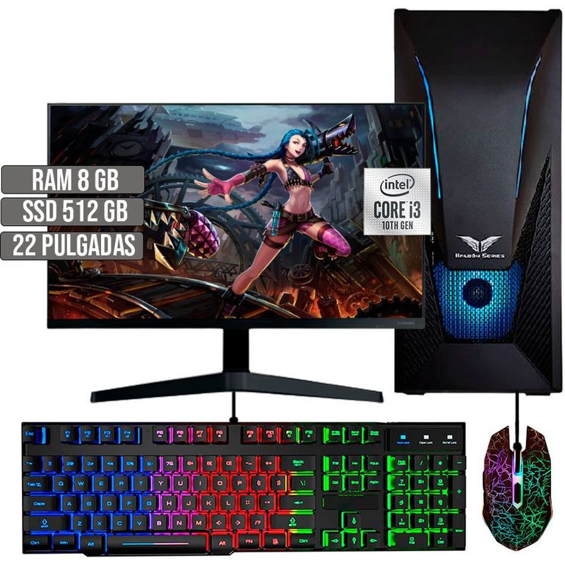 HALCON - PC EQUIPO GAMER INTEL CORE I3-10105 SSD 512GB RAM 8GB LED 22 FHD