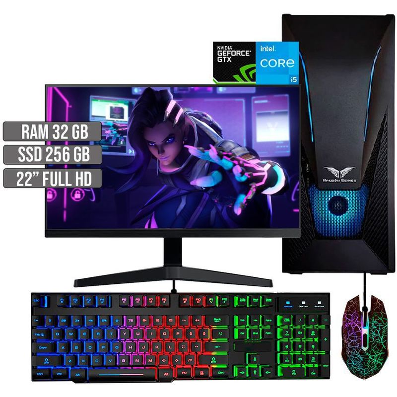 HALCON - PC EQUIPO GAMER INTEL CORE I5-12400 GTX 1650 4GB SSD 256GB RAM 32GB LED 22" FHD