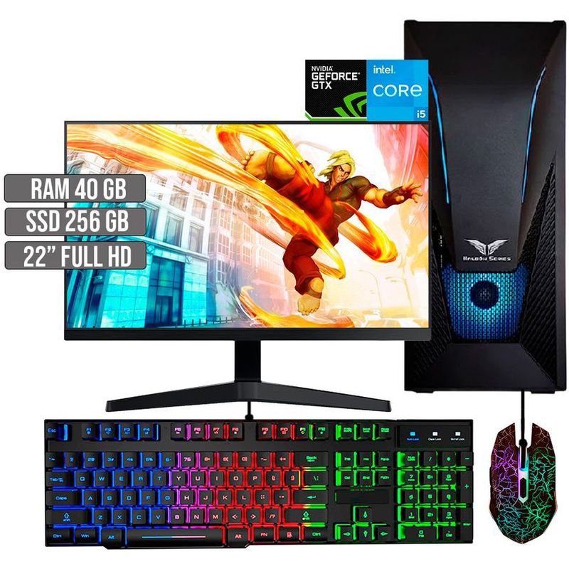 HALCON - PC EQUIPO GAMER INTEL CORE I5-12400 GTX 1650 4GB SSD 256GB RAM 40GB LED 22" FHD